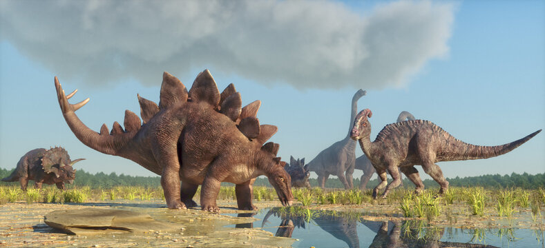 Dinosaurs in nature.