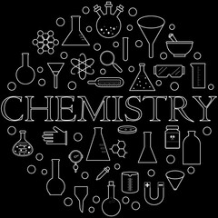 Chemistry science laboratory outline vector icon set. Pharmacy and chemistry, education and science elements and equipment
