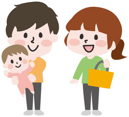 外出をする家族のイラスト