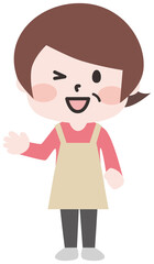 エプロンをつけて家事をするシニアの女性