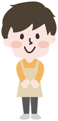 エプロンをつけて家事をする男性