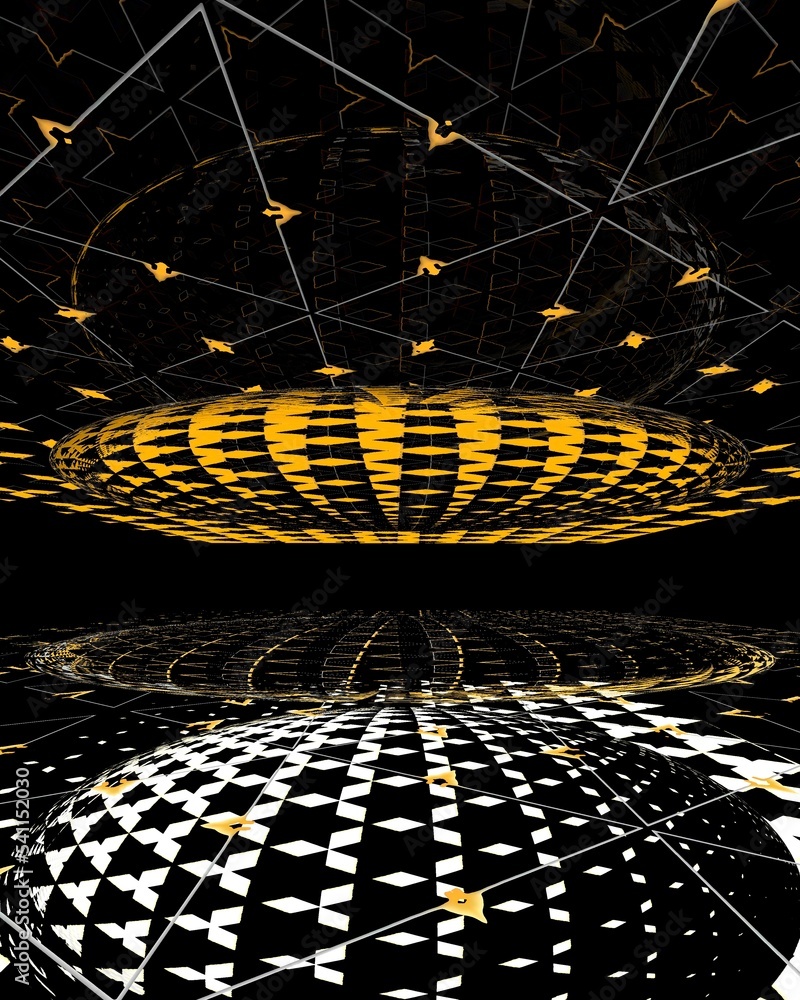 Poster pattern and design inspired by yellow gold sphere 3d exploding surface mosaic tile arrangement