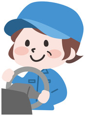 運転をするシニア女性作業員