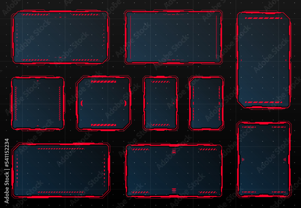 Leinwandbilder Red HUD danger warning and alert attention frames, vector interface message box. HUD red frames and borders for caution warning, danger zone or damage error and attack, cyber UI virtual screen