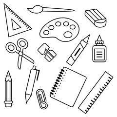 Set Education icons. Stationary outline on white background. All stationary Items. Stationaries icon vector.
