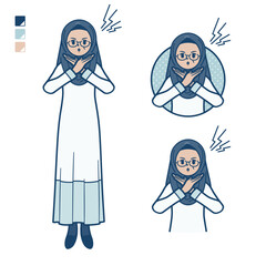 シニアのアラビア人女性が腕でばってんを作っているイラスト