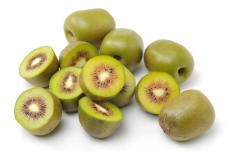 Red kiwi fruit, China, on white background 