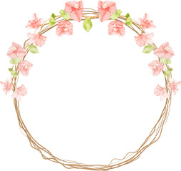 watercolor pink Bougainvillea with dry twig wreath frame