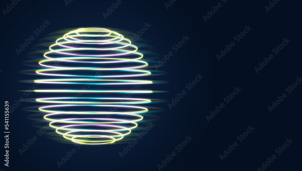 Poster Blank dark background with place for your advertising campaign poster and graphic digital sphere in the form of a luminescent spiral line. 3D rendering, mock up