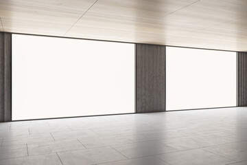Advertising concept with perspective view on two blank white glowing screens with place for your...