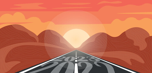 Road in desert. Concept of 2023 goals