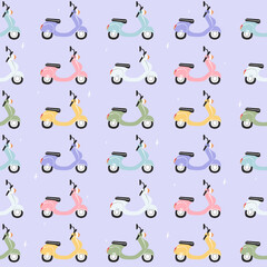 Vespa scooter seamless pattern. Cute background wallpaper. Perfect for creating fabrics, textiles, wrapping paper, and packaging. - 541156426