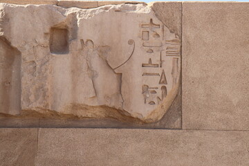Ancient egyptian carvings at Satet temple on Elephantine island in Aswan, Egypt