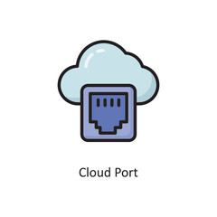 Cloud Port Vector  Filled Outline Icon Design illustration. Cloud Computing Symbol on White background EPS 10 File