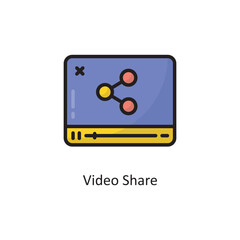 Video Share Vector  Filled Outline Icon Design illustration. Cloud Computing Symbol on White background EPS 10 File