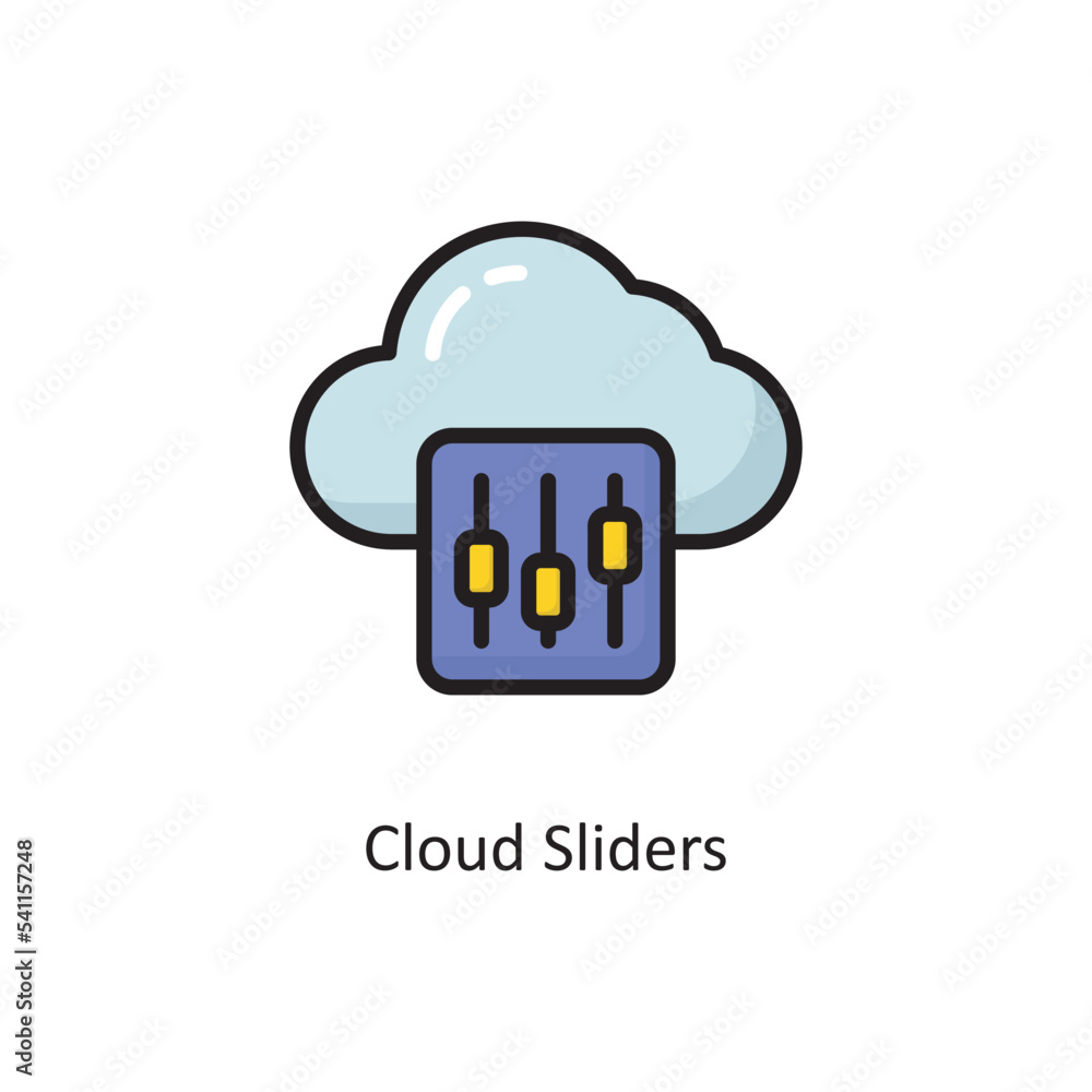 Poster cloud sliders vector filled outline icon design illustration. cloud computing symbol on white backgr