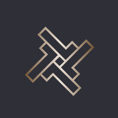 LL abstract monogram logo.Letter l outline typographic signature icon.Decorative geometric characters.Lettering sign isolated on dark fund.Luxury fashion, beauty alphabet initials.Elegant gold color.
