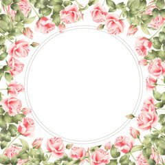 Obraz na płótnie Canvas Watercolor roses frame isolated. Floral frame with watercolor elements.