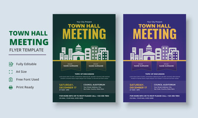Town Hall Meeting Flyer Template, Community Meeting Flyer Template, City Hall Flyer and Poster