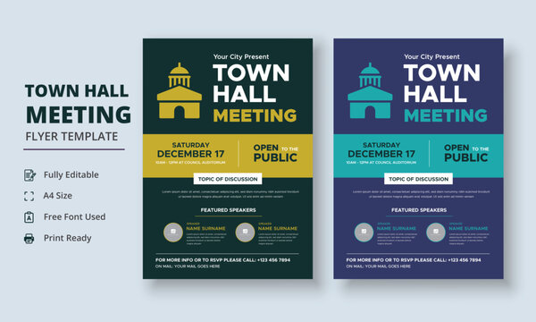 Town Hall Meeting Flyer Template, Community Meeting Flyer Template, City Hall Flyer and Poster
