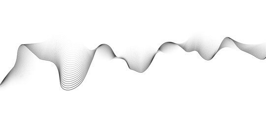 Abstract black smooth wave on a white background. Dynamic sound wave. Design element. Vector illustration.