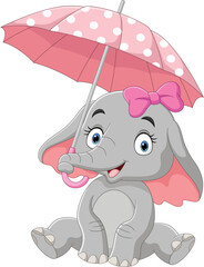 Cute elephant girl cartoon with umbrella