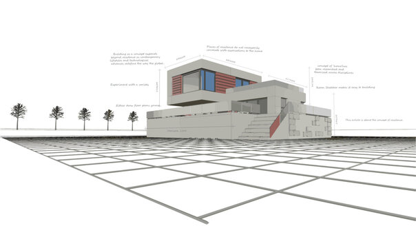 Building perspective construction plan facades architectural sketch.Vector illustration