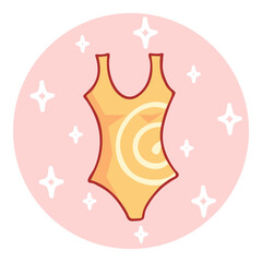Cute hand-drawn sport swimsuit in doodle cartoon style. Round composition in neutral candy colors. Kawaii element for card, social media banner, sticker, kids playroom decor. Vector illustration