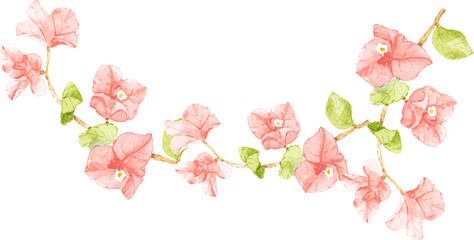 watercolor pink Bougainvillea bouquet wreath frame - obrazy, fototapety, plakaty