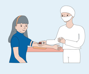 Fototapeta premium a nurse or a doctor takes blood tests from a girl's vein