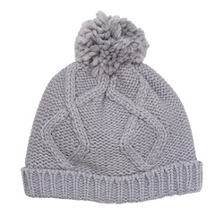 Gray wool knitted hat isolated on white