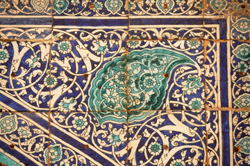 Chili motif on the tiled wall in Khiva. Uzbekistan.