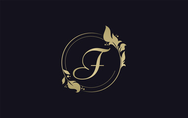 Fototapeta na wymiar Golden circle leaf and beauty logo design with the letters and alphabets for brand and business