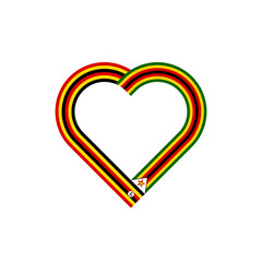 friendship concept. heart ribbon icon of uganda and zimbabwe flags. vector illustration isolated on white background