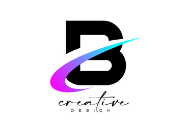B Letter Logo Design with Creative Purple Blue Swoosh. Letter b Initial icon with curved shape vector