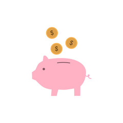 Pink Pig with Dollars isolated On White