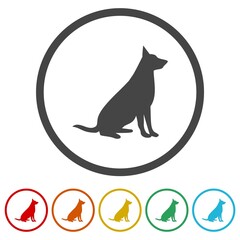 Dog sitting icon. Set icons in color circle buttons