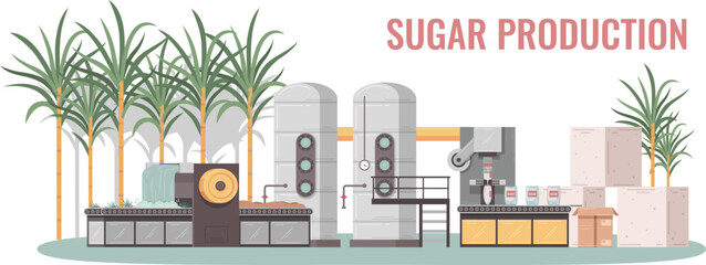 Cartoon Sugar Production Concept - obrazy, fototapety, plakaty