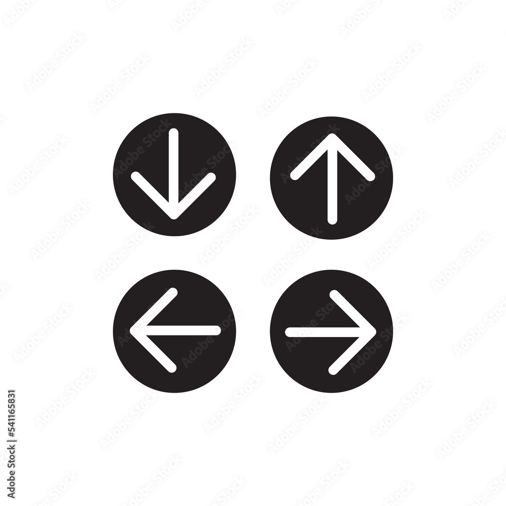Poster navigation arrow vector icon set. white arrows in circles with up, down, left and right direction