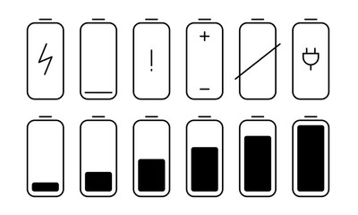 Battery icon set. Charge indicator sign collection for mobile phone 