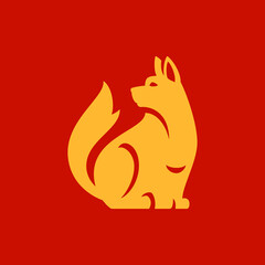 Dog zodiac Chinese New Year symbol golden minimalist Oriental culture holiday icon vector flat