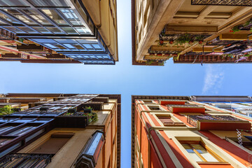 Directly below a cross street in the Bilbao Old Part of the city
