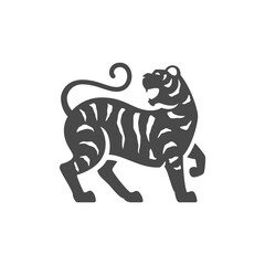 Tiger roar angry animal monochrome black mascot icon vector wild carnivorous striped cat