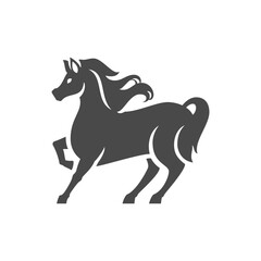 Horse waving mane tail mammal wild farm animal equine power race monochrome silhouette icon vector