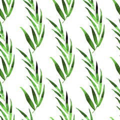 Fototapeta na wymiar Hand drawn watercolor leaves bamboo tropical seamless pattern 