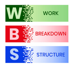 WBS - Work Breakdown Structure acronym. business concept background. vector illustration concept with keywords and icons. lettering illustration with icons for web banner, flyer, landing
