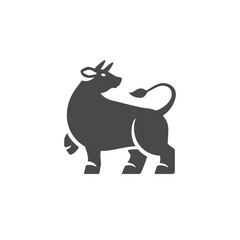 Cow bull black monochrome icon farm animal with horns hooves and tail vector illustration
