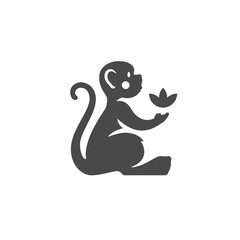 Monkey with flower spring wild animal zoo monochrome icon vector illustration