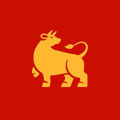 Golden bull cow cattle horned Taurus Chinese New Year astrology horoscope monochrome icon vector