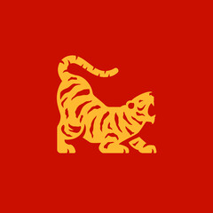 Wild roaring tiger Asian zodiac icon Chinese New Year monochrome logo vector flat illustration